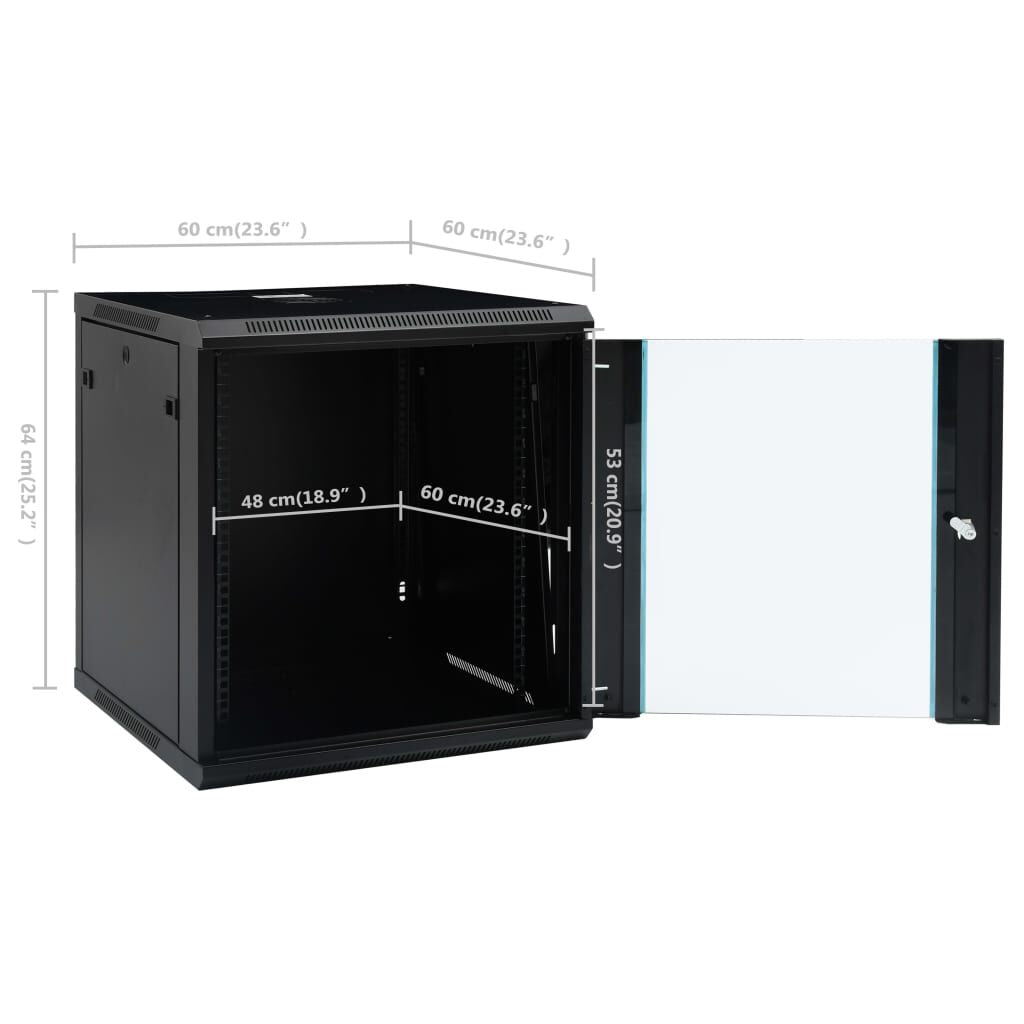 Wall Mounted Network Cabinet - 12U, 19" IP20, Dimensions: 23.6" X 23.6" X 25.2"