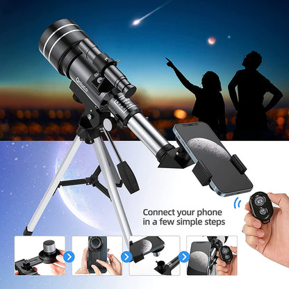 70mm Aperture Refractor Telescope for Astronomy Enthusiasts: Ideal for Kids, Adults, and Beginners. Includes Phone Adapter and Remote for Easy Portability and Astro-Photography. Perfect Astronomy Gift