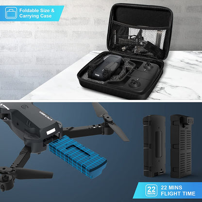 Foldable Mini Drone with 1080P HD Camera, Carrying Case, Dual Batteries, Adjustable Lens, One Key Take Off/Land, Altitude Hold, 360° Flip 