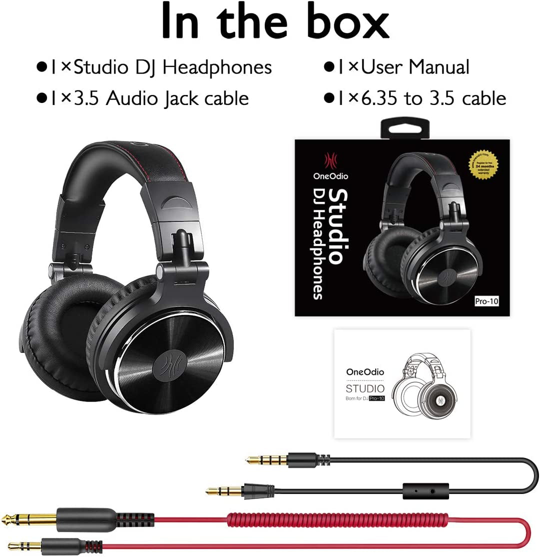 Wired over Ear Headphones Hi-Res Studio Monitor & Mixing DJ Stereo Headsets with 50Mm Neodymium Drivers and 1/4 to 3.5Mm Audio Jack for AMP Computer Recording Phone Piano Guitar Laptop - Black