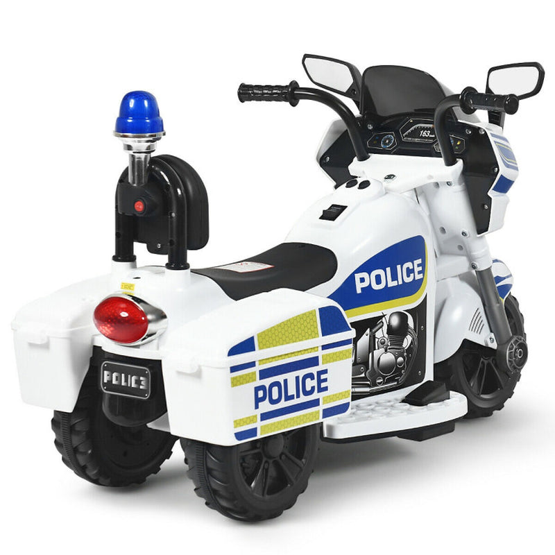 6V Three-Wheel Children's Police Ride-On Motorcycle with Backrest