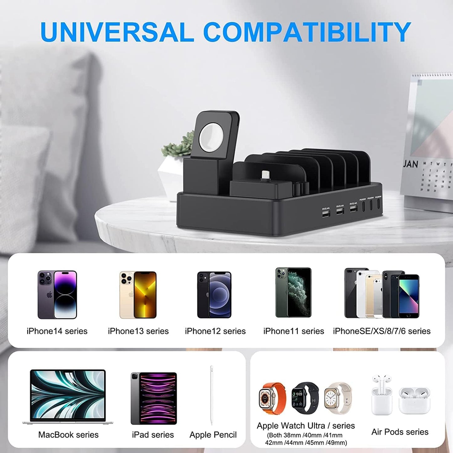 9-in-1 USB Charging Station with 185W Power Delivery, 65W Charger Port, Compatible for Multiple Devices including Laptops, Smartphones, Tablets & More