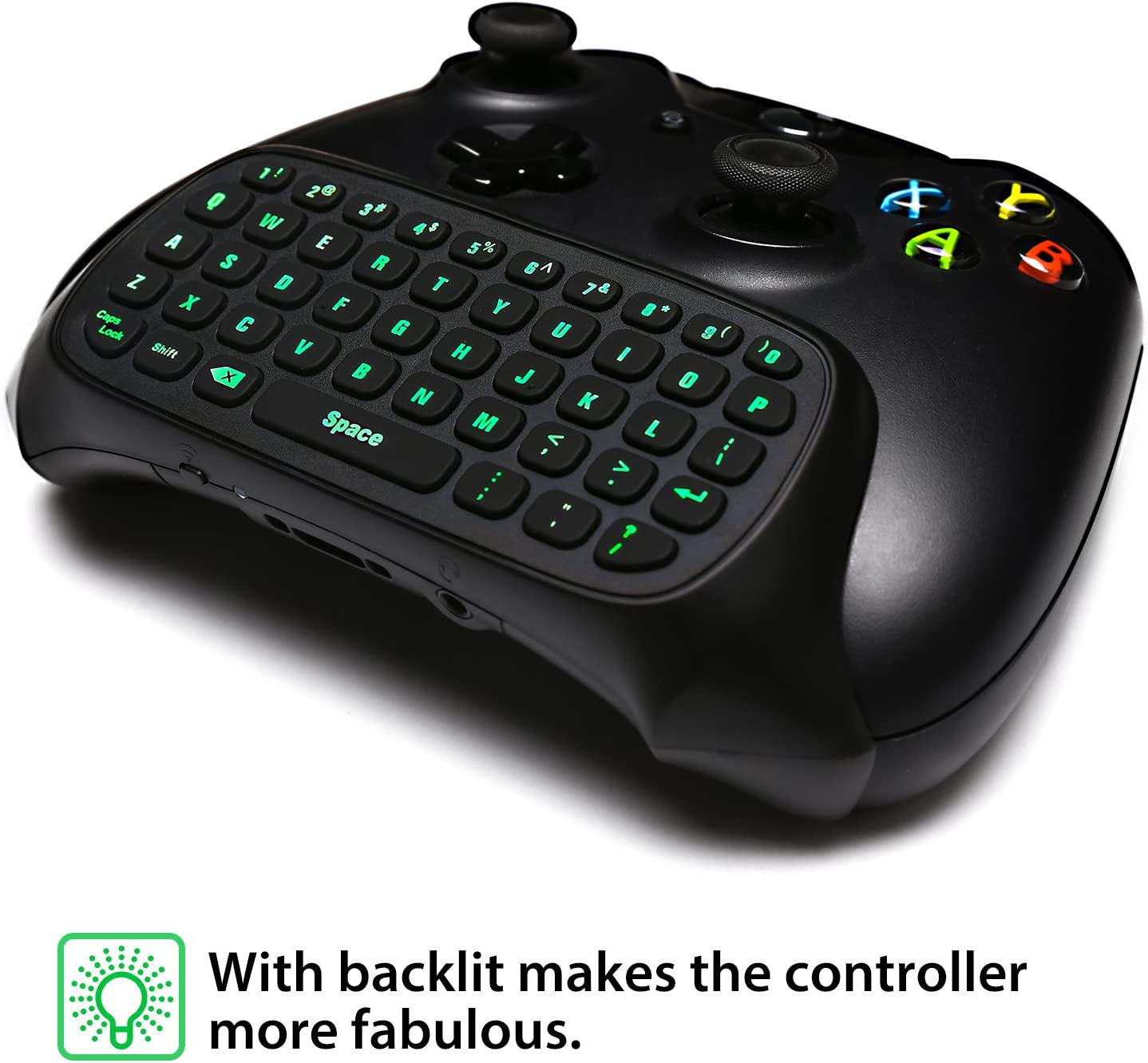Wireless Gaming Chatpad Keypad with Green Backlight, USB Receiver, and 3.5mm Audio Jack  for Xbox One/One S/Elite/2 Controller (Black)