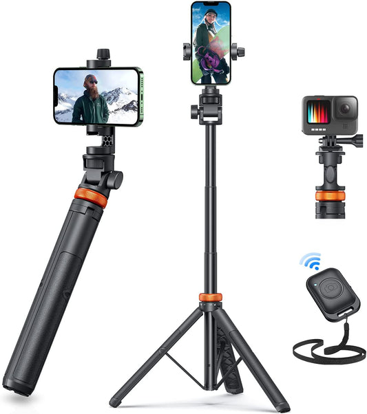 Selfie Stick Tripod with Remote Control, Enhanced Durable Cell Phone Travel Tripod Stand Compatible with iPhone 14/13/12 Pro Max/Samsung/Gopro/Dji