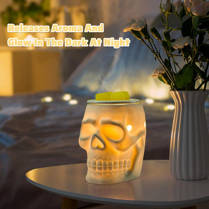 Resurgent Skull Ceramic Electric Wax Melt Warmer - Home Fragrance Oil Diffuser for Home Decor, Office, and Living Room, Ideal Gifts, Includes Two Bulbs