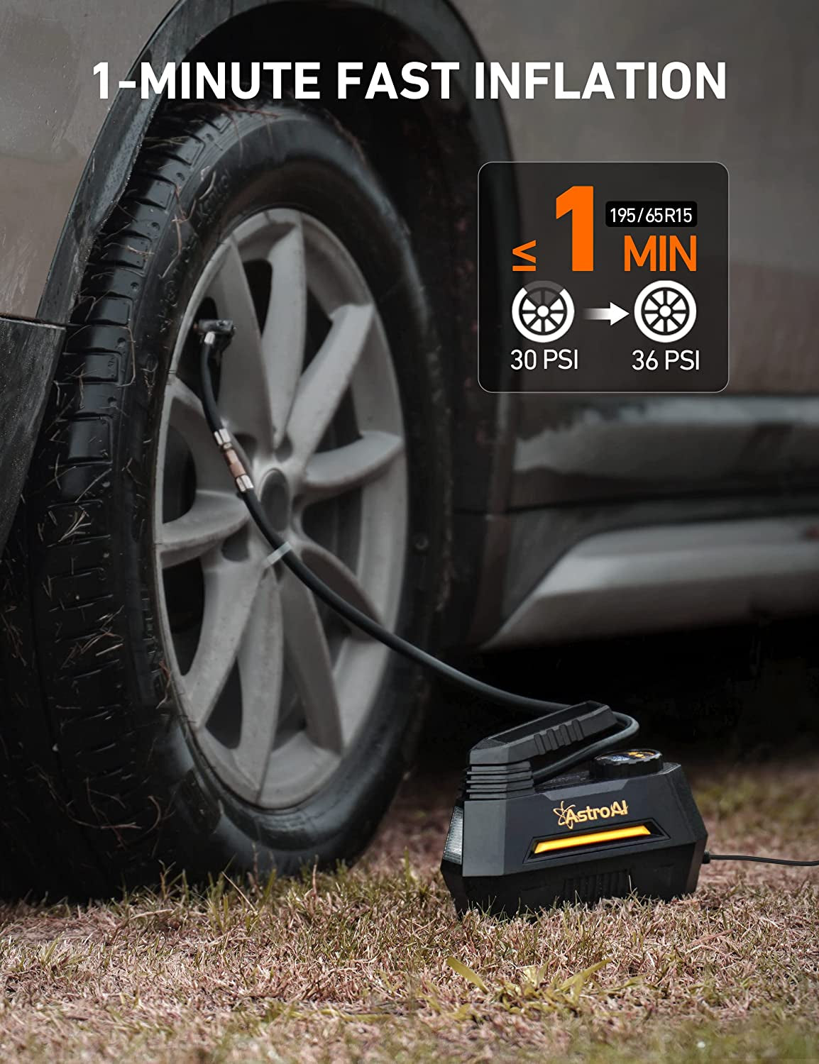Portable 12V DC Tire Inflator with Digital Pressure Gauge and Emergency LED Light - Suitable for Car Tires, Bicycle, Balloons - Essential Car Accessory