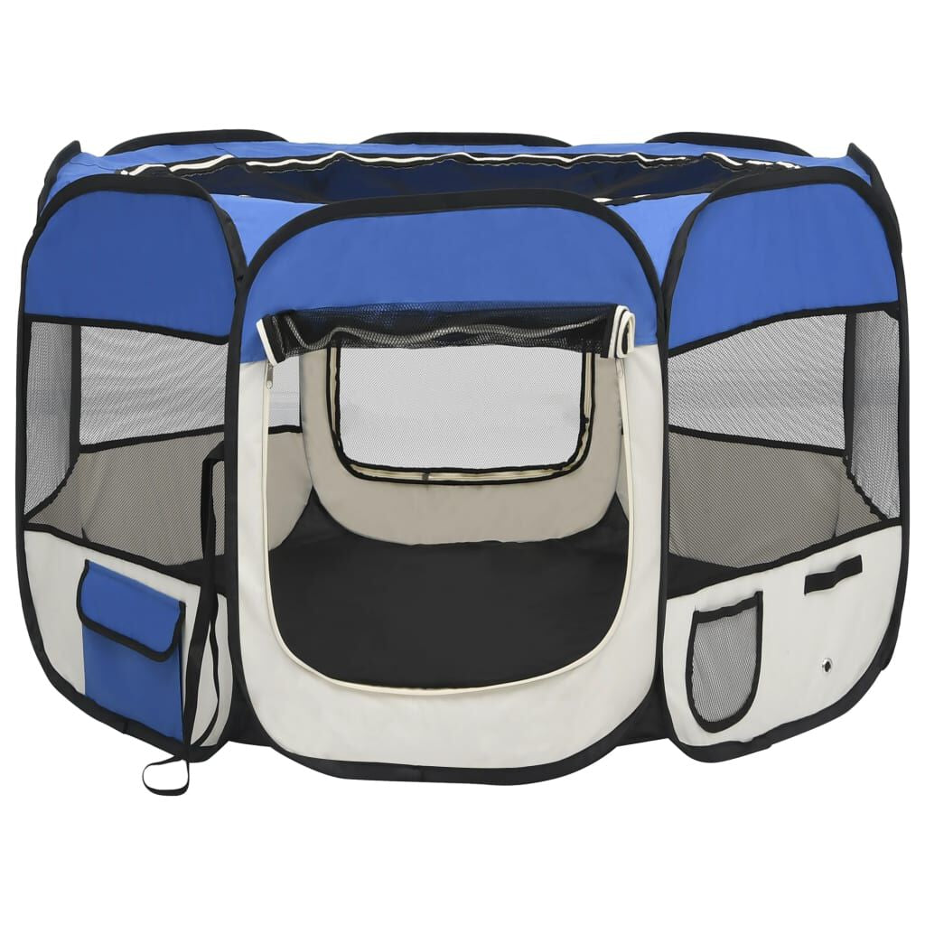 Portable and Foldable Dog Playpen with Carrying Bag - Blue (35.4"X35.4"X22.8")