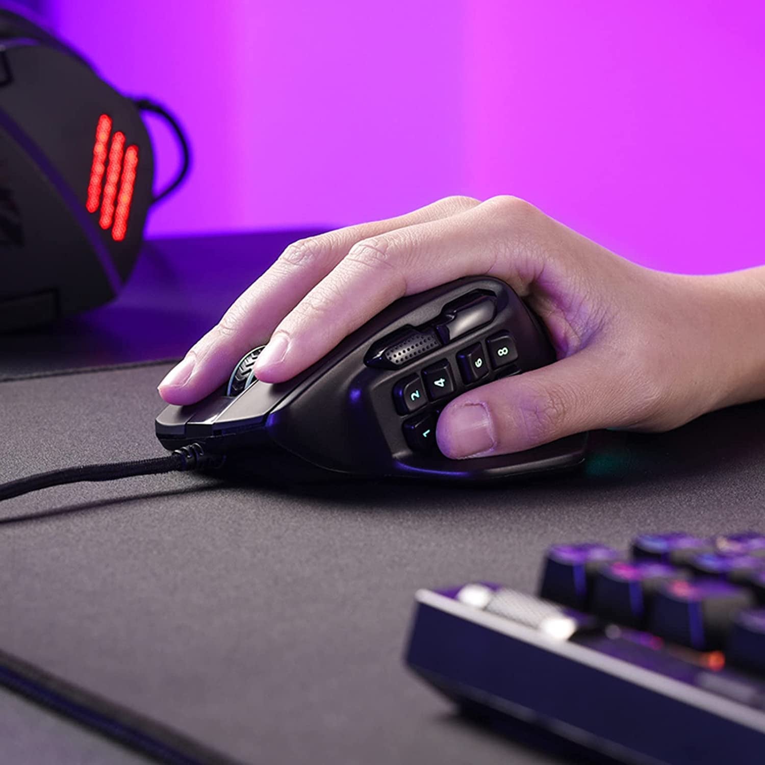 Gaming Mouse with 15 Programmable Buttons, Wired RGB Gamer Mouse with Ergonomic Natural Grip, 10 Side Macro Keys, and Customizable Keybinds & Backlit Support