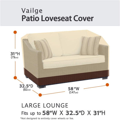 Waterproof Outdoor Loveseat Cover for 2-Seater Patio Bench, Durable Lawn Furniture Protection with Air Vent, Small Size, Beige & Brown