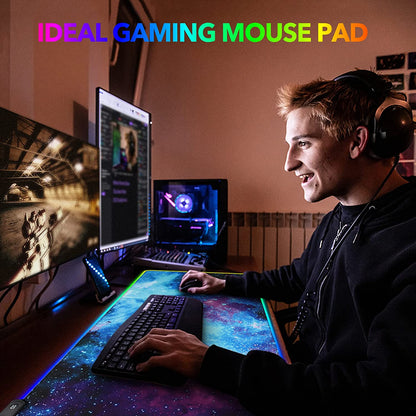 Extended RGB Gaming Mouse and Keyboard Pad with Non-Slip Rubber Base, 14 Lighting Modes, Waterproof Soft Desk Pad - 35.4 X 15.8 Inches