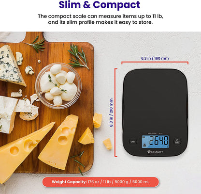 Digital Food Kitchen Scale for Precision Weight Measurement in Grams and Ounces - Ideal for Cooking, Baking, Meal Preparation, and Dietary Needs - Medium Size - Carbon Black Color