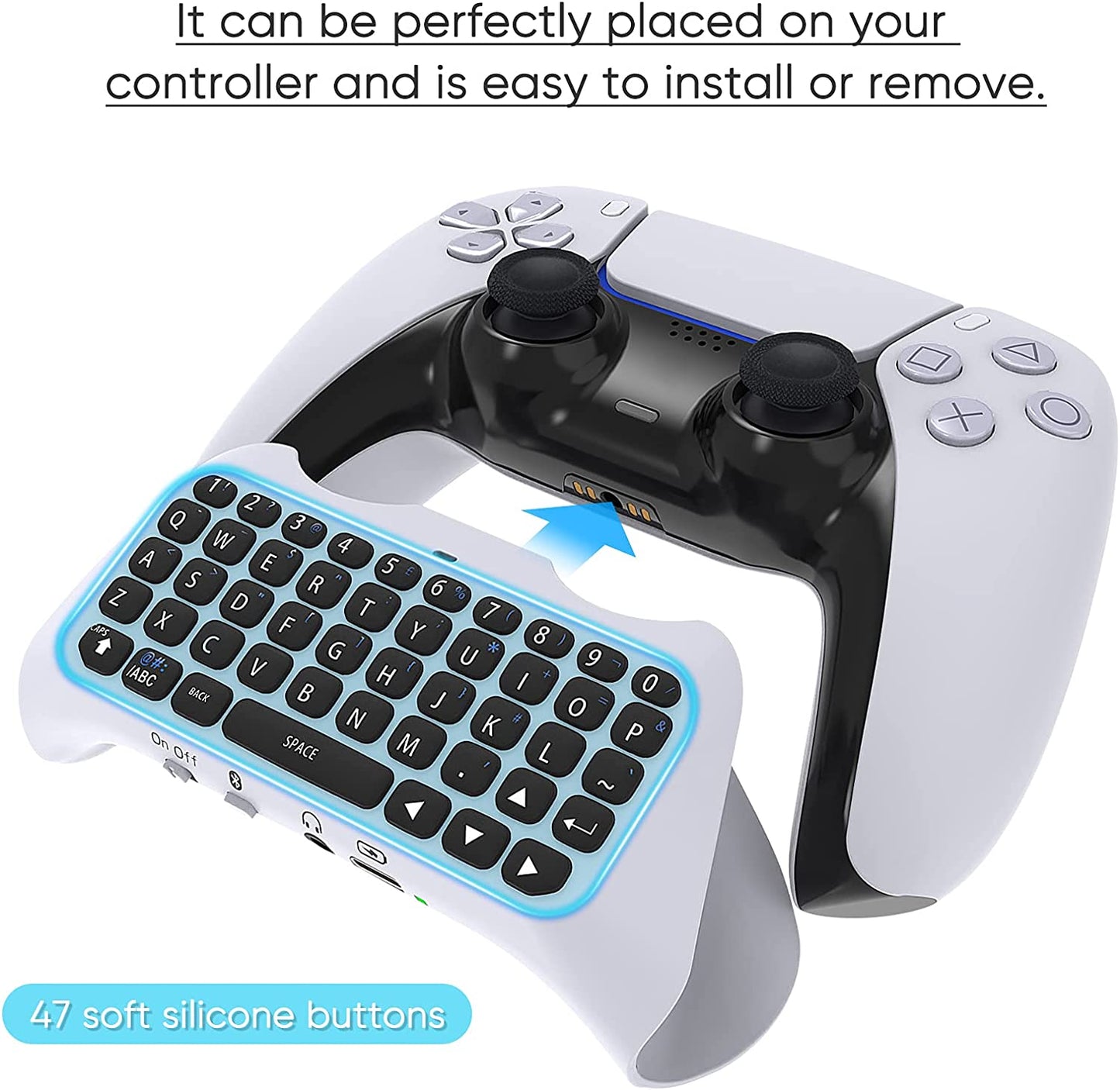 MENEEA Wireless Controller Keyboard for PS5, Bluetooth 3.0 Mini Portable Gamepad Chatpad with Built-In Speaker & 3.5MM Audio Jack for Playstation 5 Voice Chat Board for Messaging and Gaming Live Chat