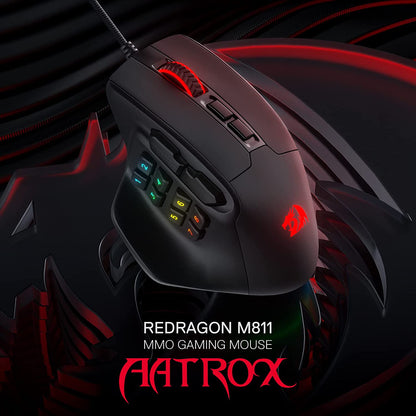 Gaming Mouse with 15 Programmable Buttons, Wired RGB Gamer Mouse with Ergonomic Natural Grip, 10 Side Macro Keys, and Customizable Keybinds & Backlit Support