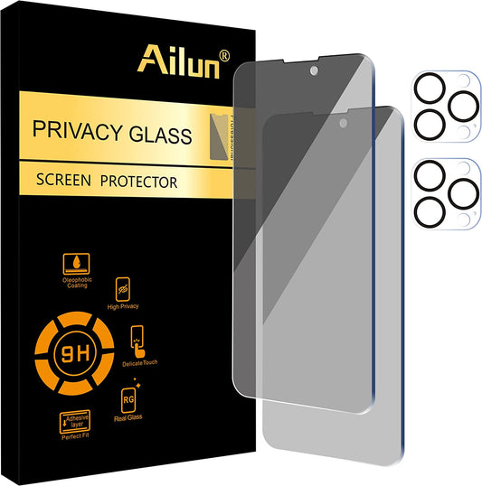 2-Pack Privacy Screen Protector and Camera Lens Protector for iPhone 14 Pro Max [6.7 Inch] with Sensor Protection, Dynamic Island Compatibility, Anti-Spy Technology, and Tempered Glass Film - Case Friendly, 9H Hardness, HD Quality (Black) [4-Pack]
