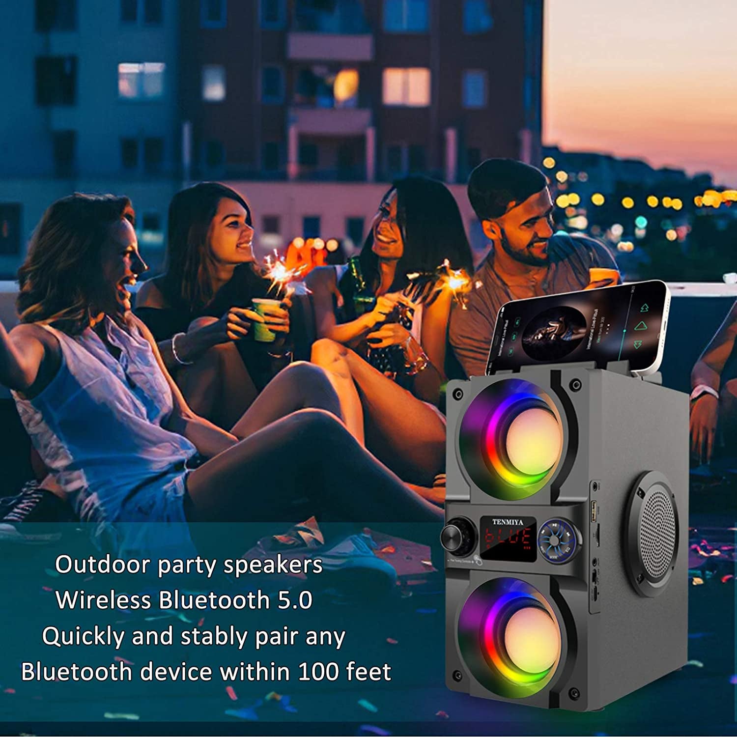 High-Quality Portable Bluetooth Speaker with Colorful Lights, Powerful Subwoofer, FM Radio, MP3 Player, Bluetooth 5.0, and Loud Stereo Sound for Home, Outdoor, Party, and Camping