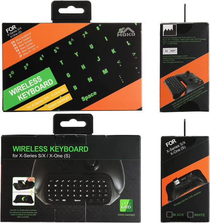 Wireless Gaming Chatpad Keypad with Green Backlight, USB Receiver, and 3.5mm Audio Jack  for Xbox One/One S/Elite/2 Controller (Black)