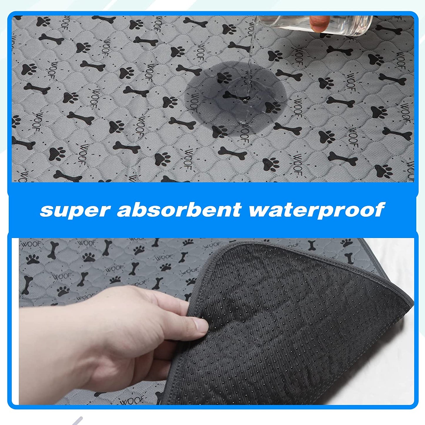 Reusable Pet Training Pads, Washable Puppy Pee Pads with Fast Absorption, Waterproof and Non-Slip Protective Pads for Dog Training and Fences - 2 Pack of 24x24 inches