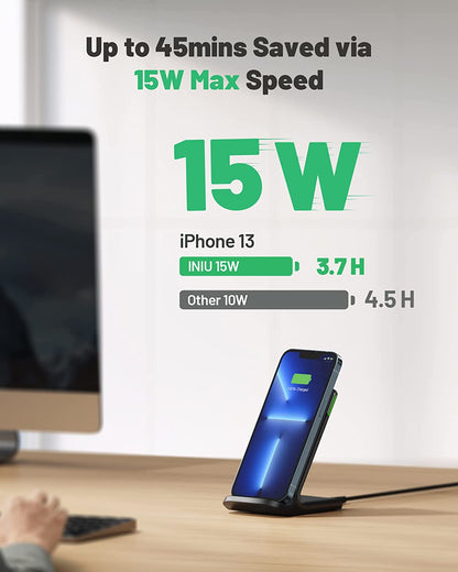 15W Fast Wireless Charging Station with Sleep-Friendly Adaptive Light - Compatible with iPhone 14, 13, 12 Pro, XR, XS, 8 Plus - Samsung Galaxy S23, S22, S21, S20 - Note 20, 10 - Google - LG - and More