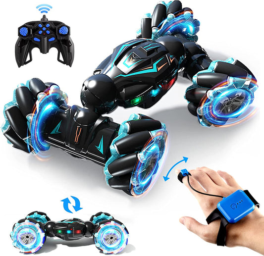 RC Stunt Car - 2.4Ghz 4WD Remote Control Gesture Sensor Off-Road Vehicle with 360° Flips, Double-Sided Rotating, Lights & Music for Boys & Girls