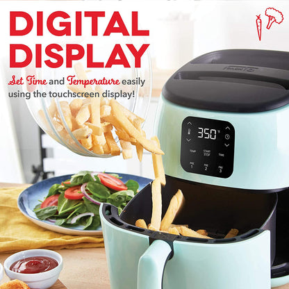 Air Fryer with Aircrisp Technology and Customized Cooking Options, Temperature Control, Auto Shut-off, 2.6 Quart Capacity - Aqua
