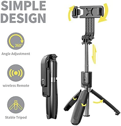 Handheld Phone Tripod Stand with Wireless Remote for iPhone, Android, and More - Portable Selfie Stick for Enhanced Photography Experience