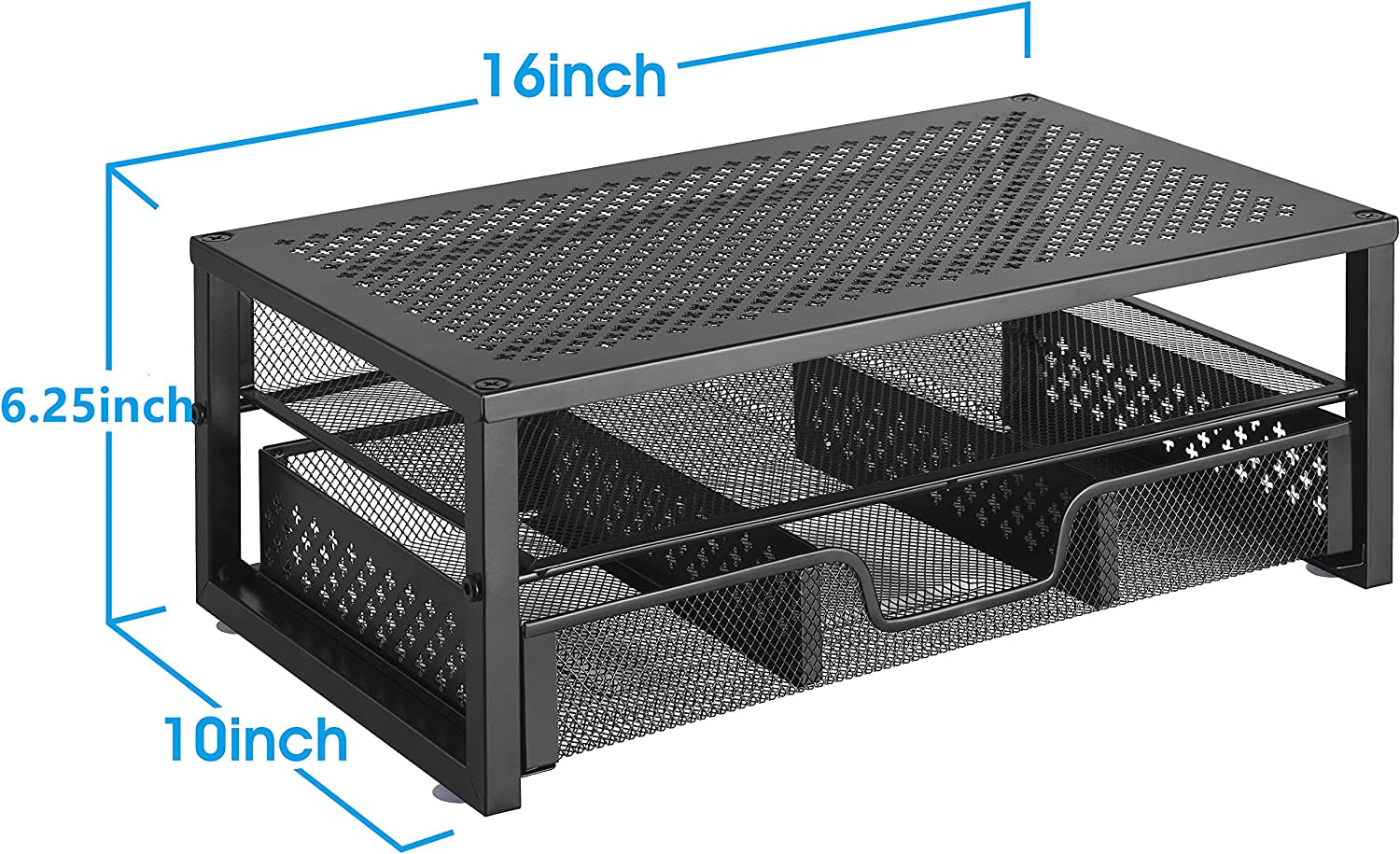 Metal Monitor Stand Riser with Integrated Desk Organizer and Drawer - Ideal for Laptops, Computers, iMacs - Black