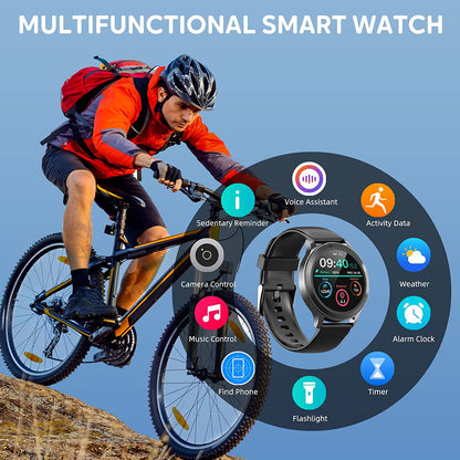 Bluetooth Call Smart Watch with Touch Screen, IP68 Waterproof Fitness Tracker, 100+ Sports Modes, and Android/iOS Compatibility - Black