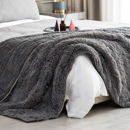 Luxurious Shaggy Long Fur Faux Fur Weighted Blanket - Cozy and Plush Sherpa Long Hair Blanket for Adults,15Lbs, Reverse Heavy Blanket for Bed or Couch - Grey, 60 X 80 Inches
