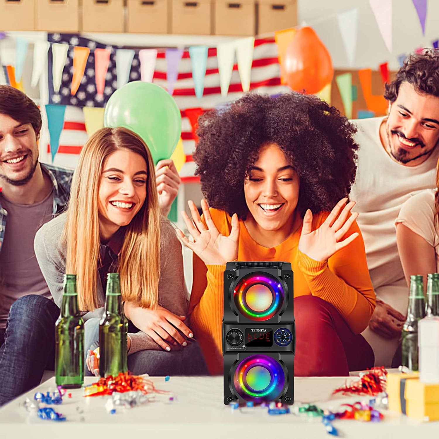 High-Quality Portable Bluetooth Speaker with Colorful Lights, Powerful Subwoofer, FM Radio, MP3 Player, Bluetooth 5.0, and Loud Stereo Sound for Home, Outdoor, Party, and Camping