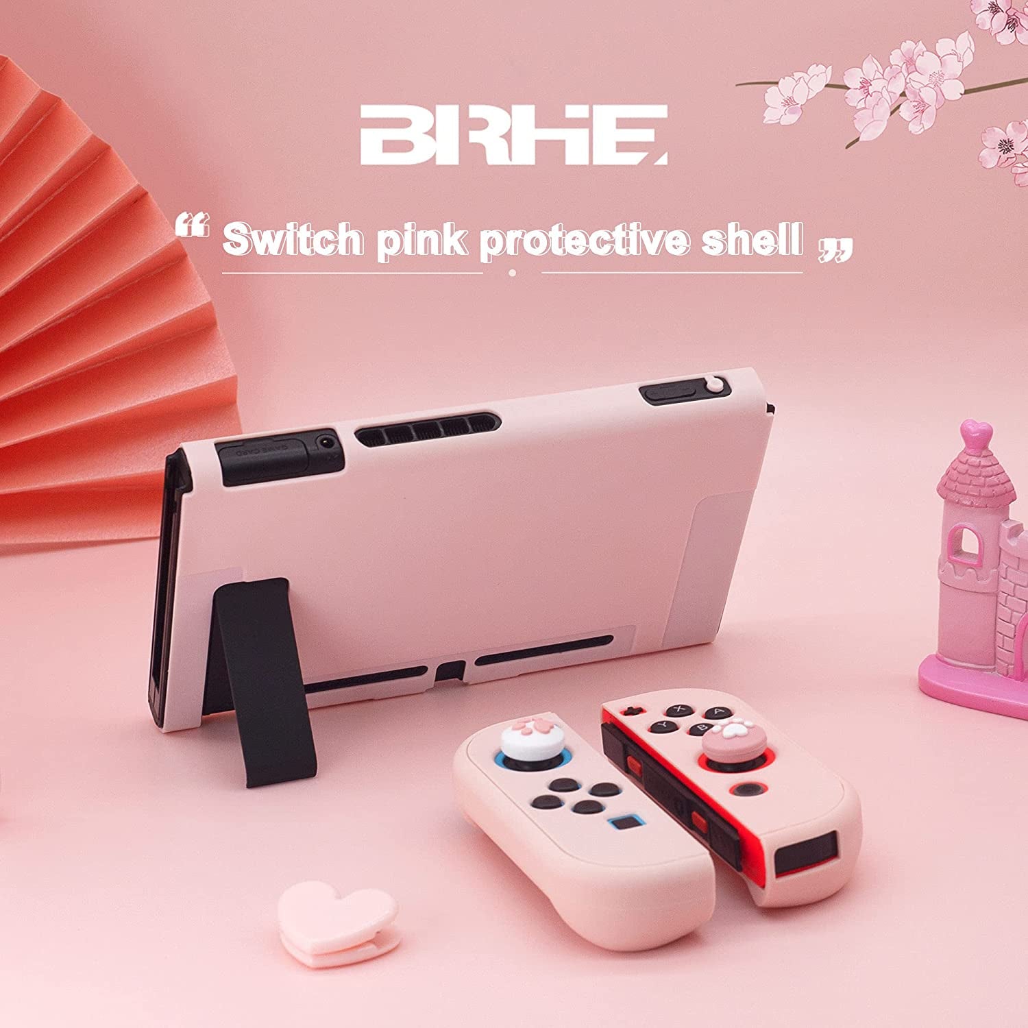 Protective Case for Nintendo Switch, Including Glass Screen Protector - Pink