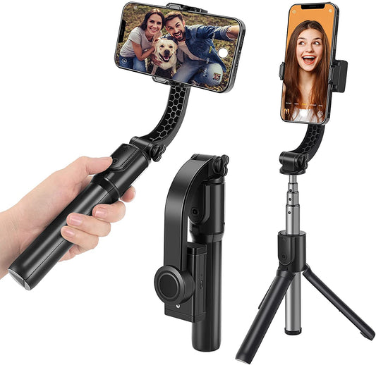 Smartphone Gimbal Stabilizer with Extendable Selfie Stick Tripod, Bluetooth Remote and Handheld Video Stabilizer - Compatible with iPhone, Samsung, and Android