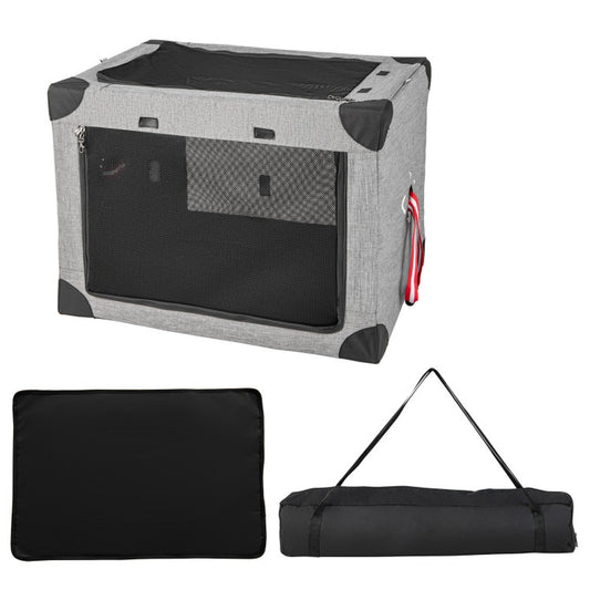 Professional title: ```Premium 3-Door Dog Crate with Detachable Pad and Sturdy Metal Frame```