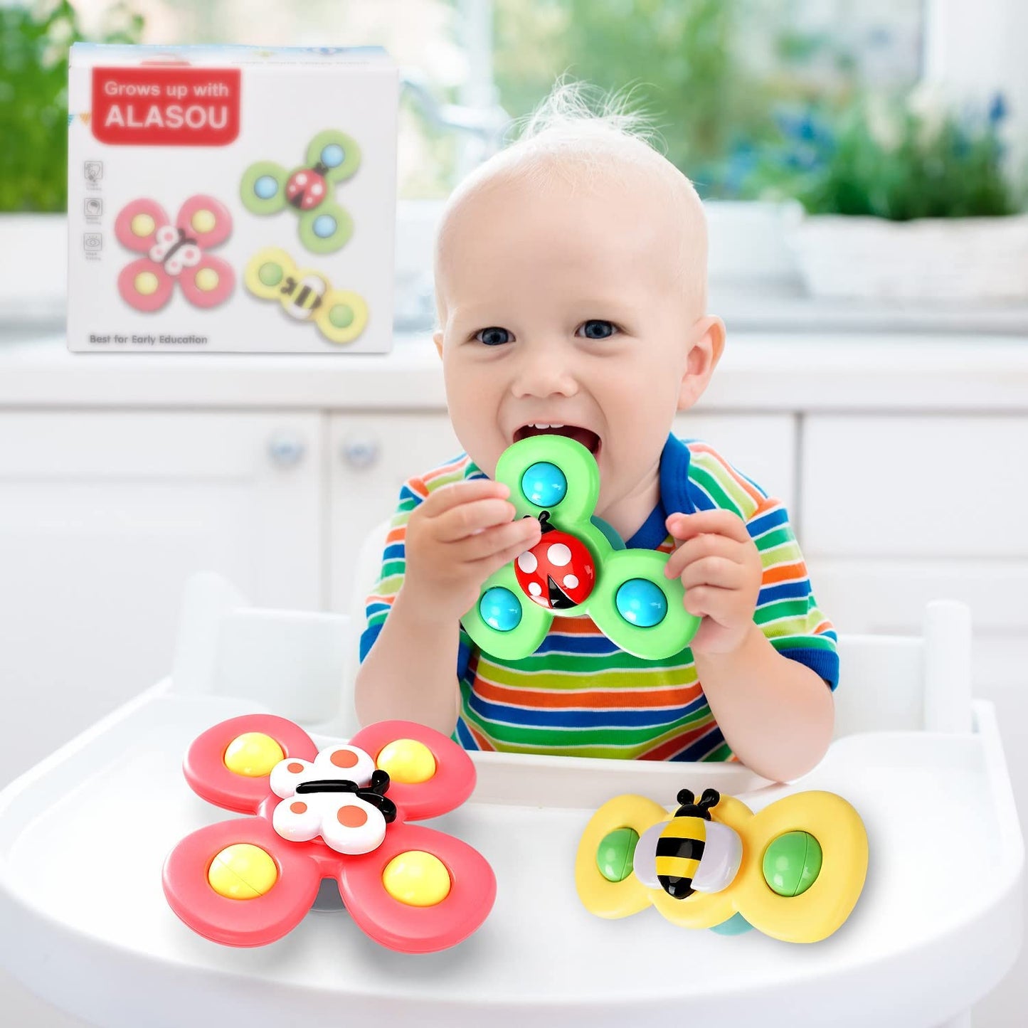 Set of 3 Suction Cup Spinner Toys for 1-2 Year Olds | Spinning Top Baby Toys for 12-18 Month Olds | Baby Gifts for 1 Year Olds | Sensory Toys for Toddlers 1-3 Years Old
