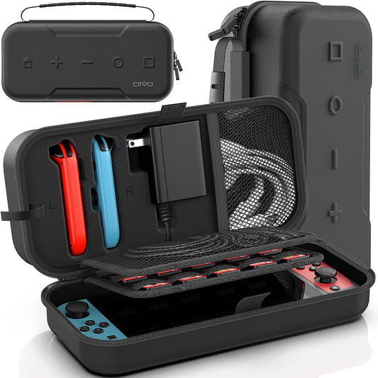  Portable OLED Carrying Case, Travel Carry Case for Nintendo Switch Joy-Con and Adapter, Durable Hard Shell Protective Pouch Case with 20 Games - Black