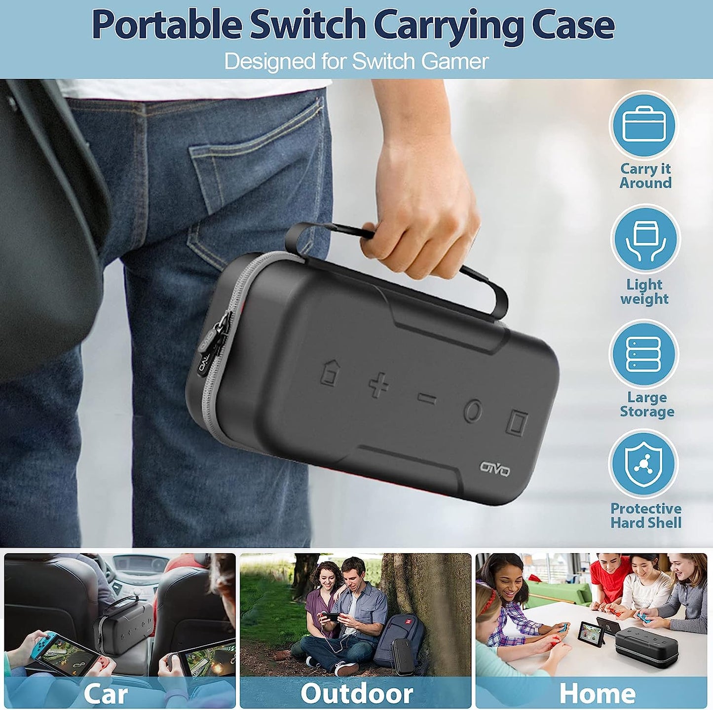 Carrying Case Compatible with Nintendo Switch OLED, with Joy-Con and Adapter Compatibility, Hard Shell Protective Pouch with 20 Game Storage