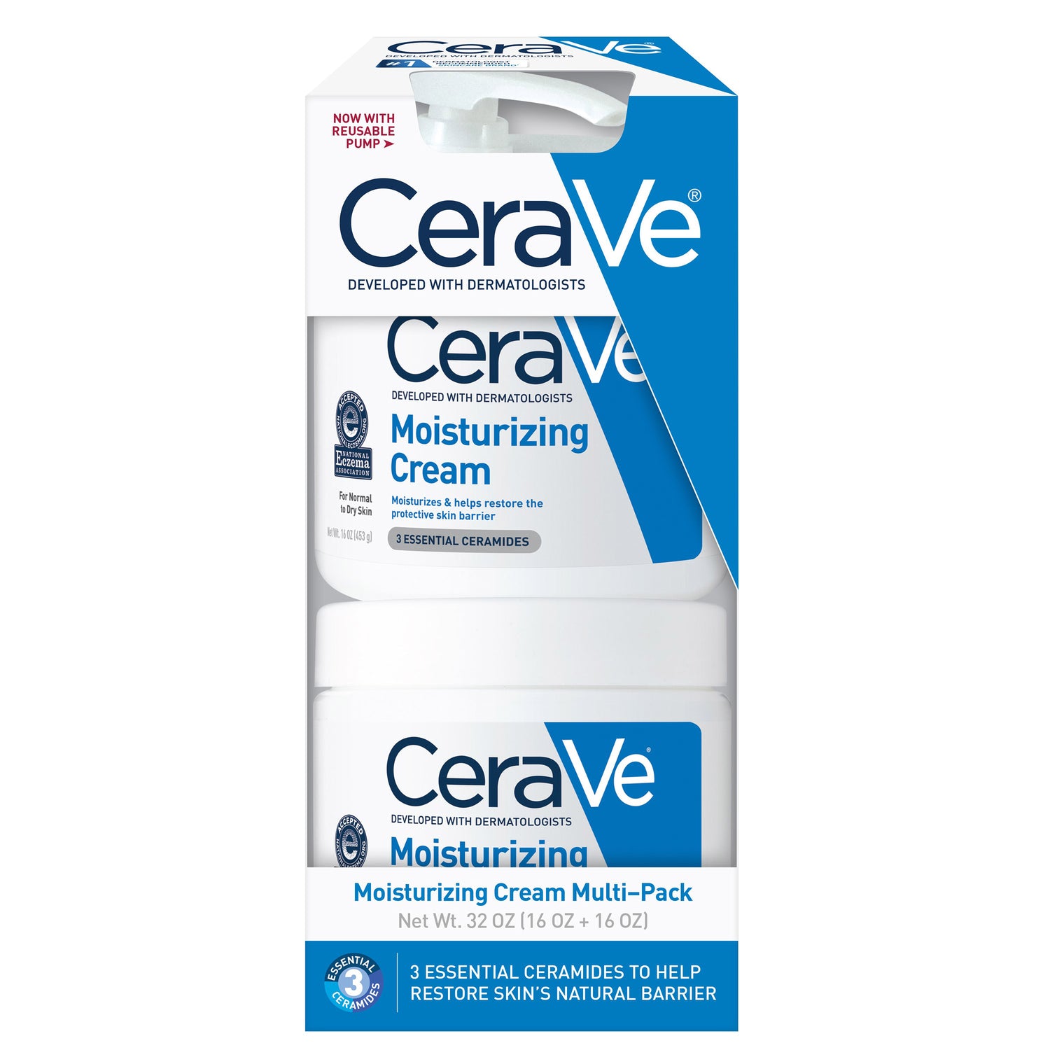 CeraVe Moisturizing Cream Multi-Pack, 16 Oz Jar with Pump and Additional 16 Oz Jar
