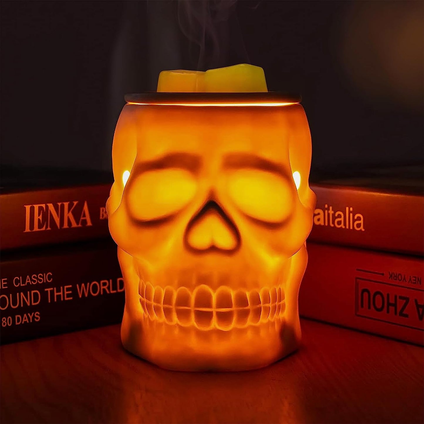 Resurgent Skull Ceramic Electric Wax Melt Warmer - Home Fragrance Oil Diffuser for Home Decor, Office, and Living Room, Ideal Gifts, Includes Two Bulbs