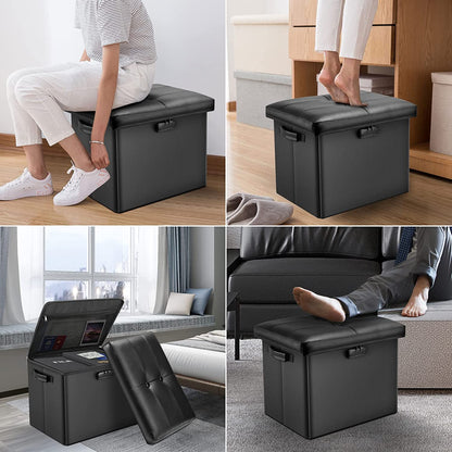Docsafe Storage Ottoman with Lock,Fireproof Folding Ottoman Foot Rest Stool Storage Chest with Storage Safe for Important Documents,Waterproof 17 Inches Short Ottoman Foot Stool with Hanldes,Black