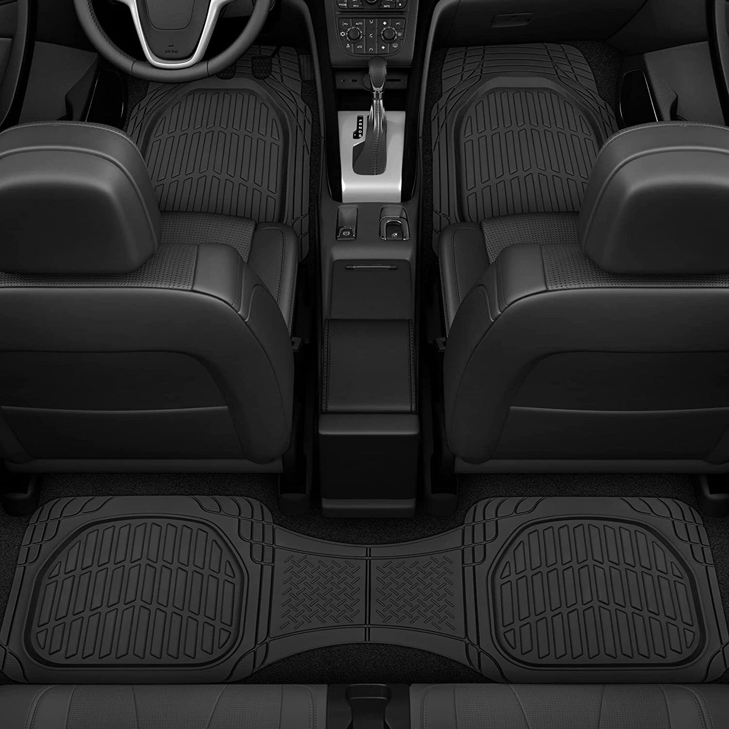 Universal Black All-Weather Car Floor Mats - Waterproof, Trim-To-Fit, Ideal for Cars, Trucks, and SUVs - Deep Dish Design, High-Quality Automotive Floor Liners
