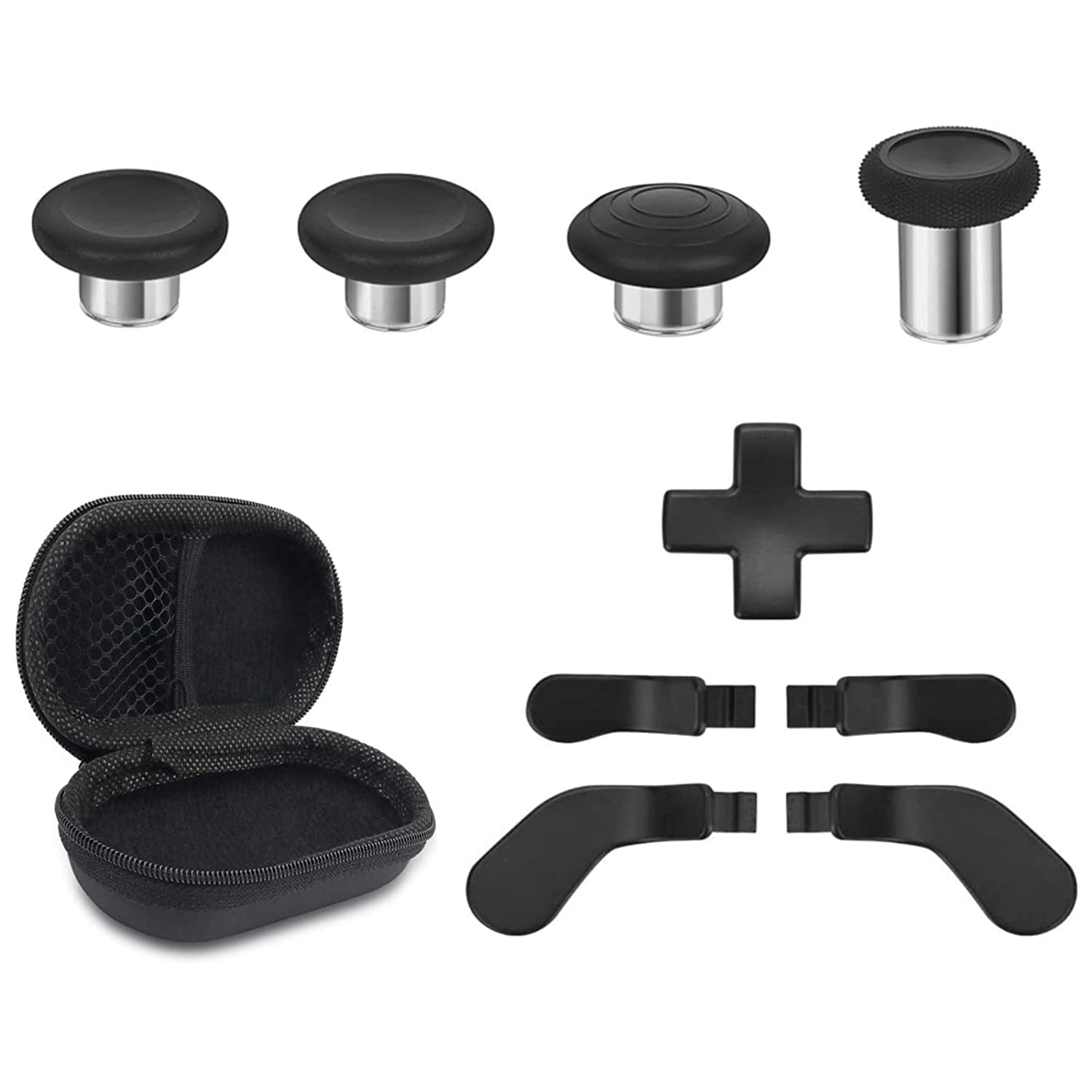 Xbox Elite Controller Series 2 Core Metal Replacement Thumbsticks and Component Pack - Includes 4 Swap Magnetic Joysticks, 4 Paddles, 1 Standard D-Pad, and Accessory Parts - Compatible with Xbox One Elite 2 (Black)