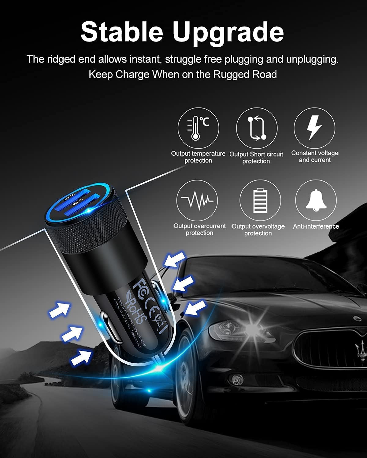 Dual Port USB Car Charger, [2 Pack/3.4A] High-Speed Charging Lighter Adapter for Cellphones