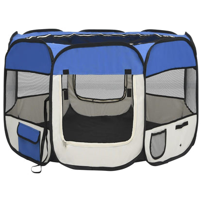 Portable and Foldable Dog Playpen with Carrying Bag - Blue (35.4"X35.4"X22.8")