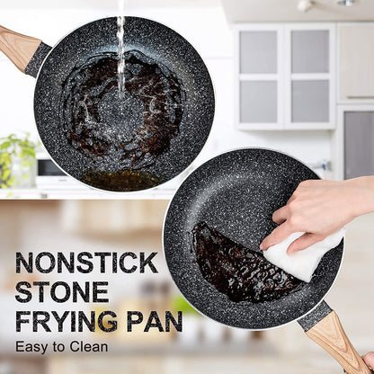 Premium 3 Piece Stone Coated Nonstick Frying Pan Set with Bakelite Handle, APEO & Pfoa-Free Coating, Includes 8", 9.5" and 11" Skillets