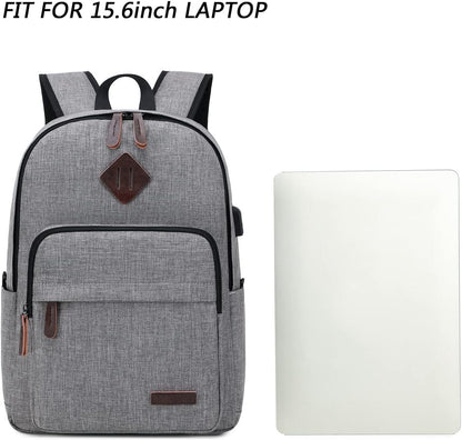 Laptop Backpack, Lightweight Bookbag Casual Daypack for Men and Woomen, College with USB Charging Port - Gray