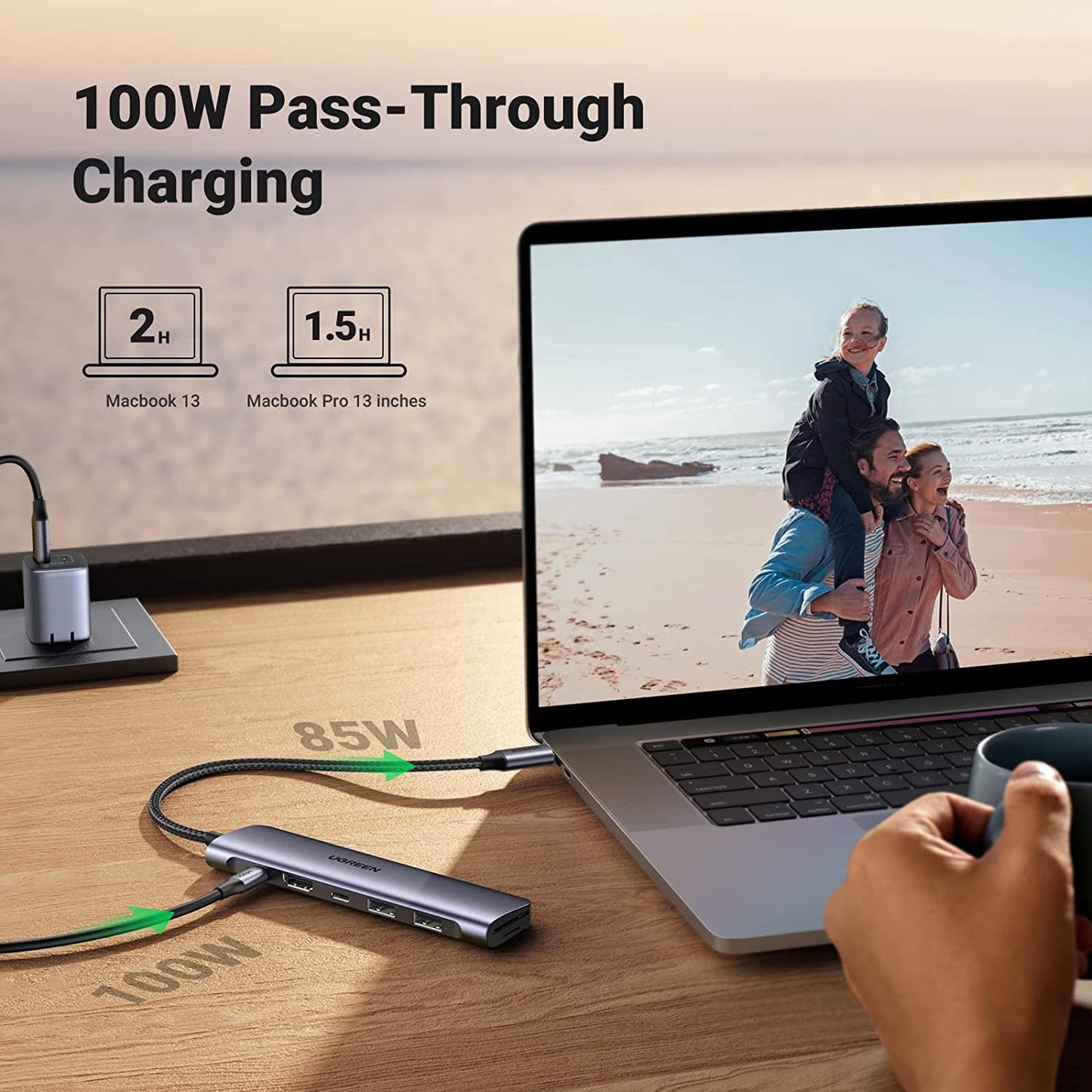  7-in-1 USB-C Hub with 4K HDMI, 100W Power Delivery, High-Speed Data Ports, SD/TF Card Reader - Compatible with MacBook Pro/Air, iPad Pro, Surface, XPS, ThinkPad, and More