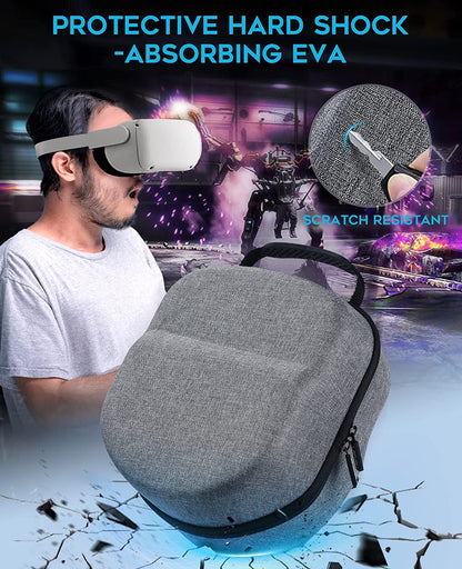 Carrying Case Compatible with Oculus Quest 2 Accessories with Elite Strap Battery Version Headstrap and Silicone VR Face Cover