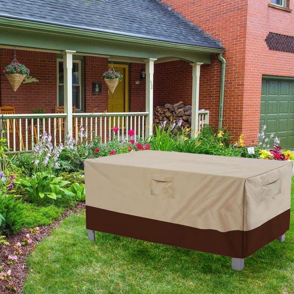 Premium Beige & Brown Veranda Rectangular/Oval Patio Table Cover: Durable, Waterproof, Heavy Duty Outdoor Lawn Patio Furniture Protection