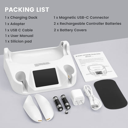 VR Charging Dock for Oculus Quest 2: Charging Station with Rechargeable Batteries, USB-C Charger, and Elite Strap Compatibility