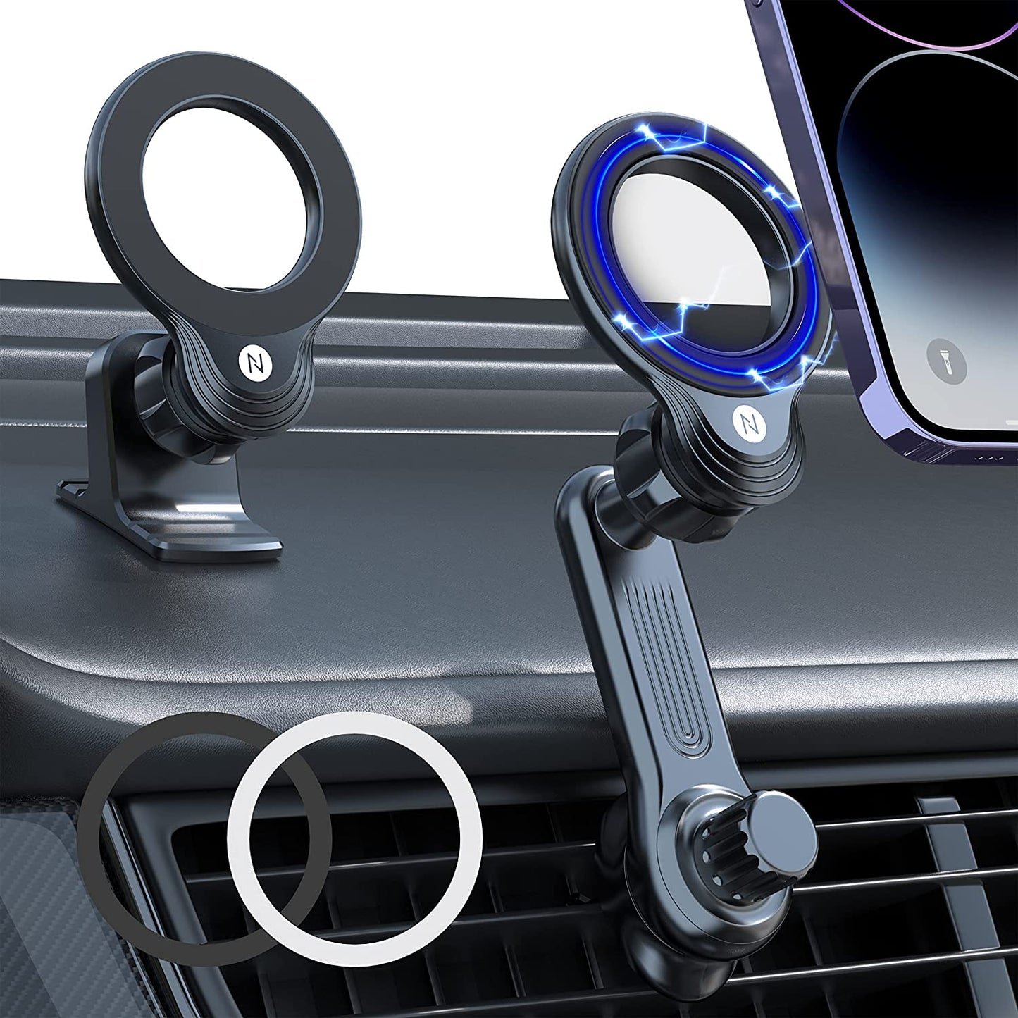 PRX Car Mount: Magnetic Phone Holder for Car with 12 Strong Magnets, Non-Blocking Vent Mount [360 Rotation] - Compatible with iPhone 14, 13, 12 Pro Max, Mini, and All Smartphones