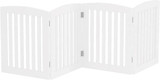 Wooden Foldable Pet Gate for Dogs - 24 Inch Height, 4 Panels - Ideal for House, Doorway, Stairs - Extra Wide - White Color